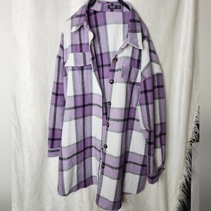 Shein purple plaid long shacket 3x